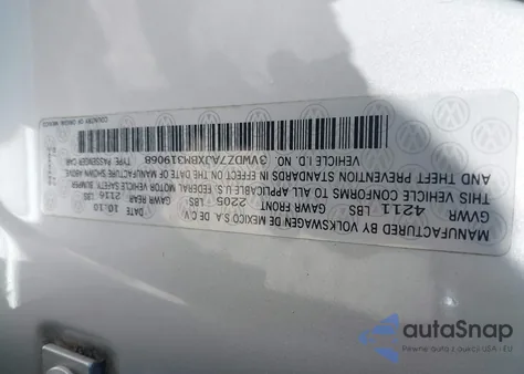 2011 Volkswagen Jetta 2.5L Se from USA, damaged, VIN 3VWDZ7AJXBM319068